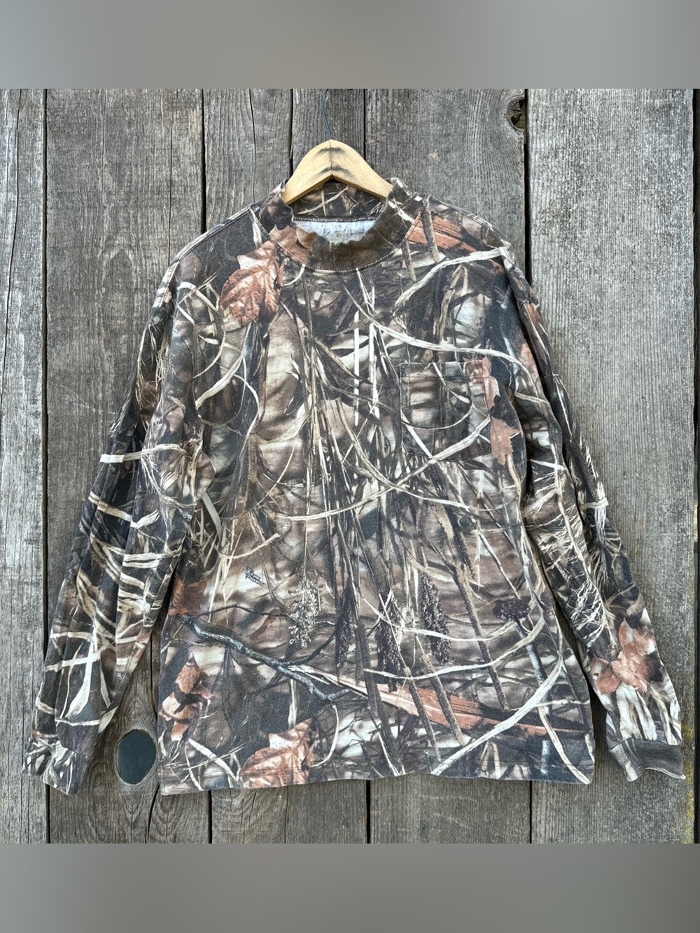 VTG Y2K Redhead Advantage Max-4 Camo Mock Neck Pocket Long Sleeve Shirt Large